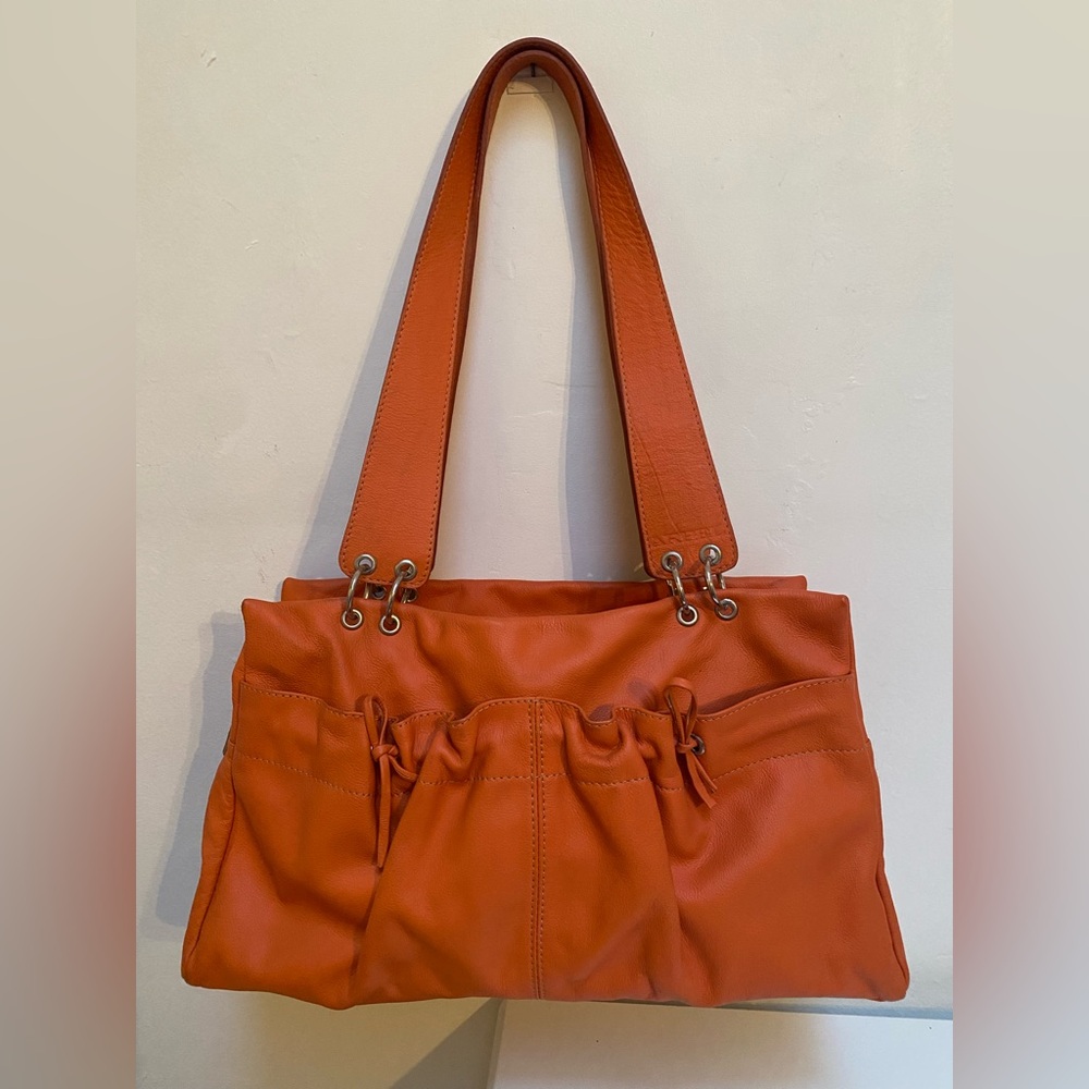 Chic Orange Leather Shoulder Bag oversized bag many compartments chic